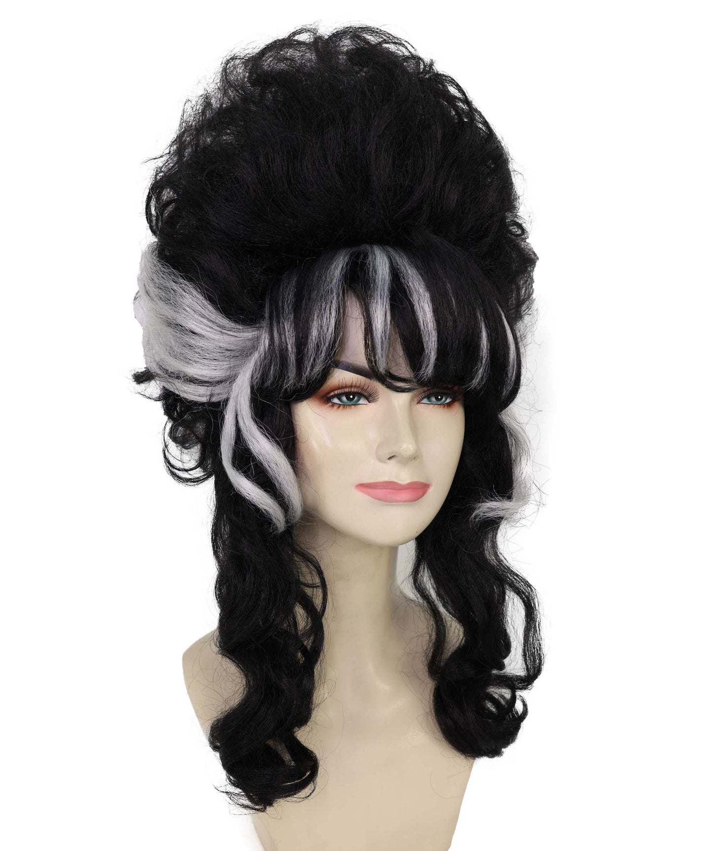 Wigs2you H-6984 女性用大人用フランケンシュタイン・ビーハイブウィッグ｜白い縞模様のハロウィンアップウィッグ｜黒の人工毛｜難燃性｜キャップレスキャップ｜ホラー花嫁コスチュームウィッグ