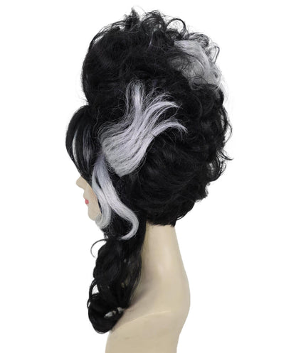Wigs2you H-6984 女性用大人用フランケンシュタイン・ビーハイブウィッグ｜白い縞模様のハロウィンアップウィッグ｜黒の人工毛｜難燃性｜キャップレスキャップ｜ホラー花嫁コスチュームウィッグ
