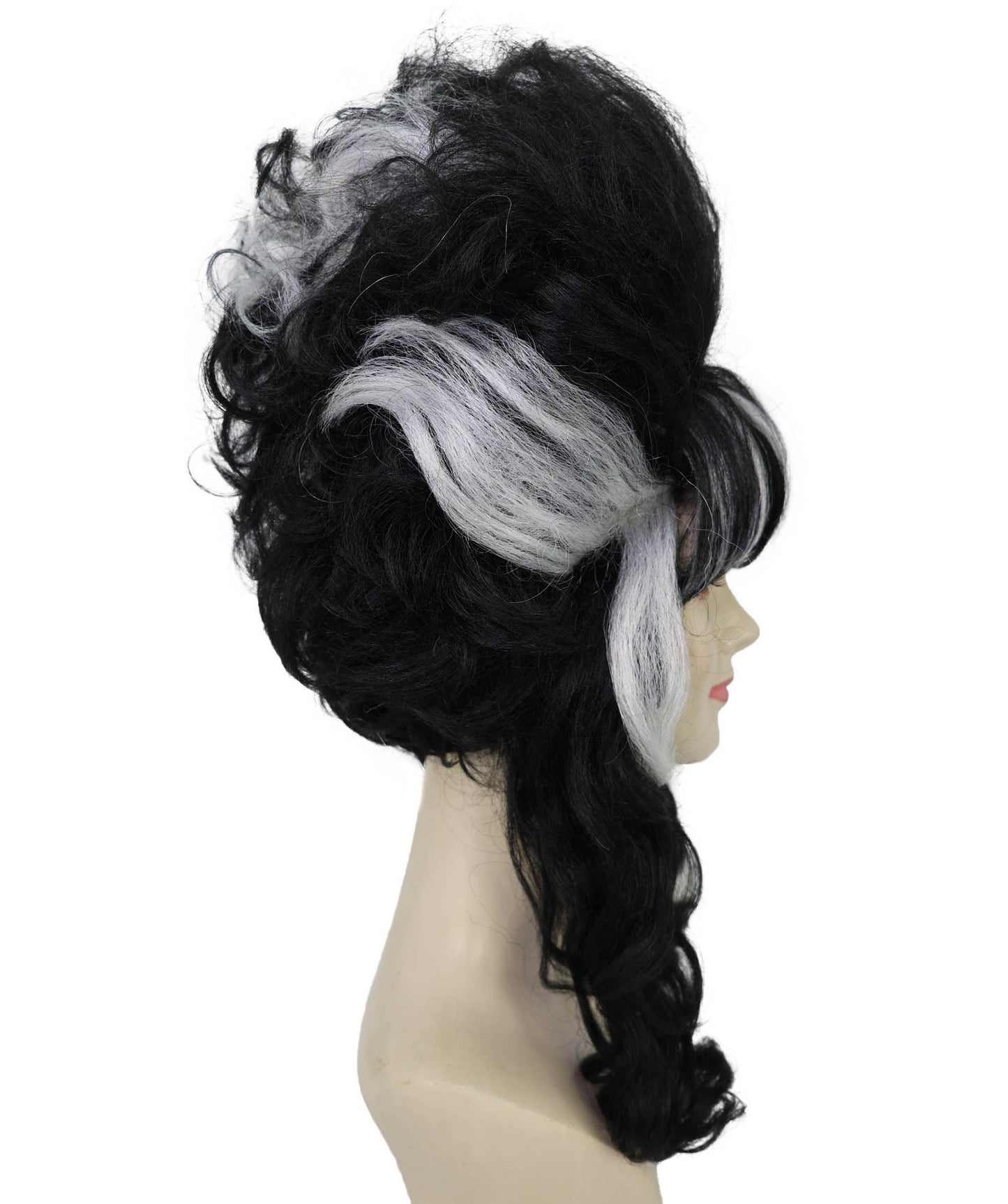 Wigs2you H-6984 女性用大人用フランケンシュタイン・ビーハイブウィッグ｜白い縞模様のハロウィンアップウィッグ｜黒の人工毛｜難燃性｜キャップレスキャップ｜ホラー花嫁コスチュームウィッグ