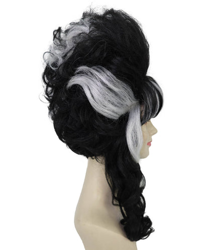 Wigs2you H-6984 女性用大人用フランケンシュタイン・ビーハイブウィッグ｜白い縞模様のハロウィンアップウィッグ｜黒の人工毛｜難燃性｜キャップレスキャップ｜ホラー花嫁コスチュームウィッグ