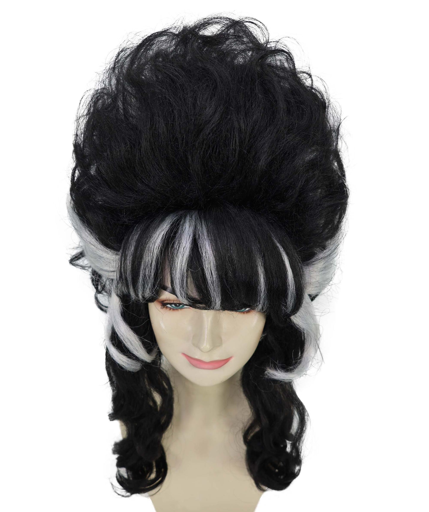 Wigs2you H-6984 女性用大人用フランケンシュタイン・ビーハイブウィッグ｜白い縞模様のハロウィンアップウィッグ｜黒の人工毛｜難燃性｜キャップレスキャップ｜ホラー花嫁コスチュームウィッグ
