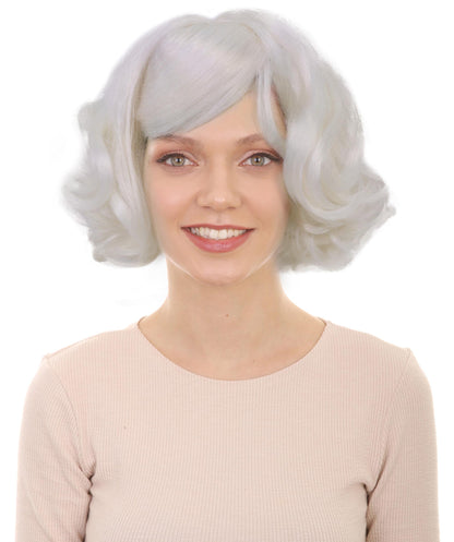 Wigs2you H-6986 大人女性用前髪付きホワイトカーリーウィッグ｜おばあちゃん、高齢者、老婦人コスチュームに最適なショートレイヤード合成ウィッグ｜ハロウィン、学校の仮装、テーマパーティーに最適なキャップレスウィッグ