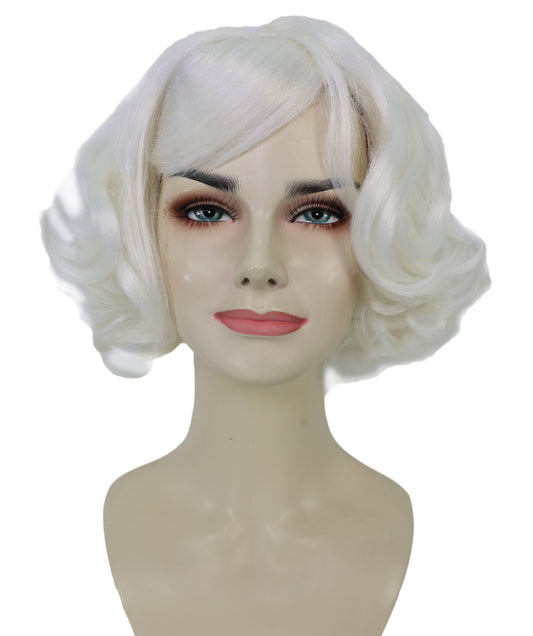 Wigs2you H-6986 大人女性用前髪付きホワイトカーリーウィッグ｜おばあちゃん、高齢者、老婦人コスチュームに最適なショートレイヤード合成ウィッグ｜ハロウィン、学校の仮装、テーマパーティーに最適なキャップレスウィッグ