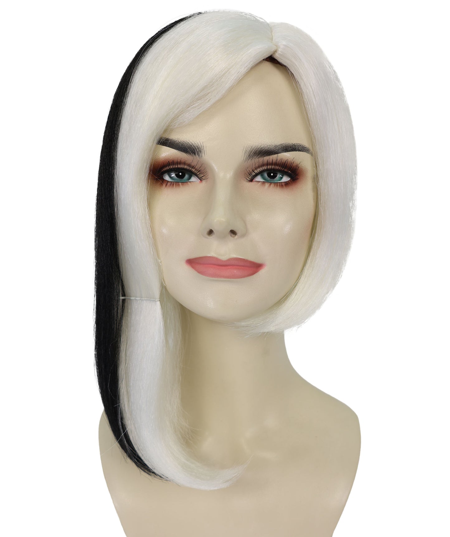 Wigs2you H-6987 大人女性用グラマーディーバホワイトウィッグ（ブラックストライプ入り）｜ロング合成コスチュームウィッグ｜ハロウィンパーティーディーバルック｜通気性のあるキャップレスフィット、ソフトファイバー