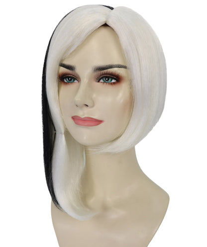 Wigs2you H-6987 大人女性用グラマーディーバホワイトウィッグ（ブラックストライプ入り）｜ロング合成コスチュームウィッグ｜ハロウィンパーティーディーバルック｜通気性のあるキャップレスフィット、ソフトファイバー