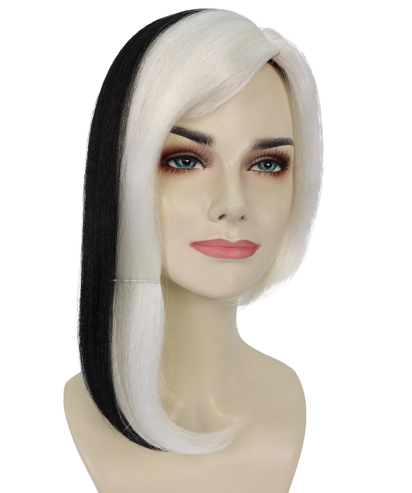 Wigs2you H-6987 大人女性用グラマーディーバホワイトウィッグ（ブラックストライプ入り）｜ロング合成コスチュームウィッグ｜ハロウィンパーティーディーバルック｜通気性のあるキャップレスフィット、ソフトファイバー