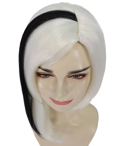 Wigs2you H-6987 大人女性用グラマーディーバホワイトウィッグ（ブラックストライプ入り）｜ロング合成コスチュームウィッグ｜ハロウィンパーティーディーバルック｜通気性のあるキャップレスフィット、ソフトファイバー