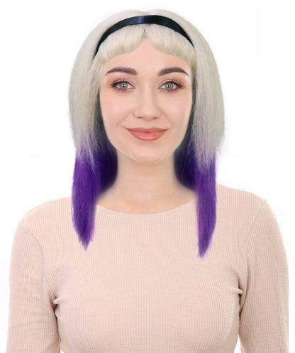 Wigs2you H-6989 大人女性用ロングブロンドゴシックウィッグ、パープルオンブレ、ブラックヘッドバンド付き｜悪女風ヘアピース｜ハロウィンに最適｜通気性のあるキャップレスキャップ
