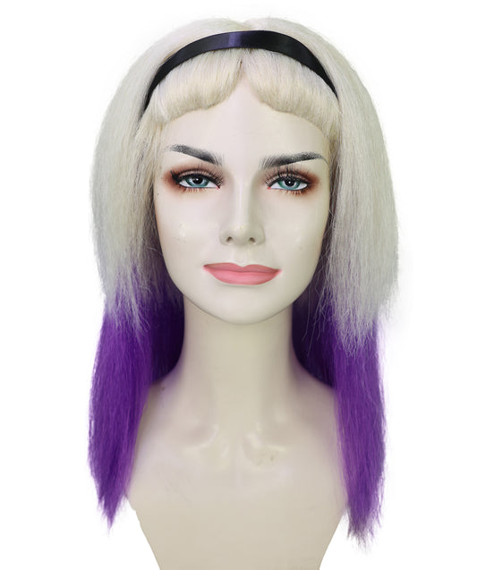 Wigs2you H-6989 大人女性用ロングブロンドゴシックウィッグ、パープルオンブレ、ブラックヘッドバンド付き｜悪女風ヘアピース｜ハロウィンに最適｜通気性のあるキャップレスキャップ