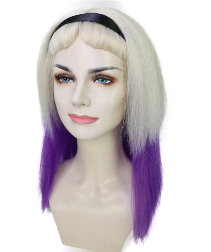 Wigs2you H-6989 大人女性用ロングブロンドゴシックウィッグ、パープルオンブレ、ブラックヘッドバンド付き｜悪女風ヘアピース｜ハロウィンに最適｜通気性のあるキャップレスキャップ