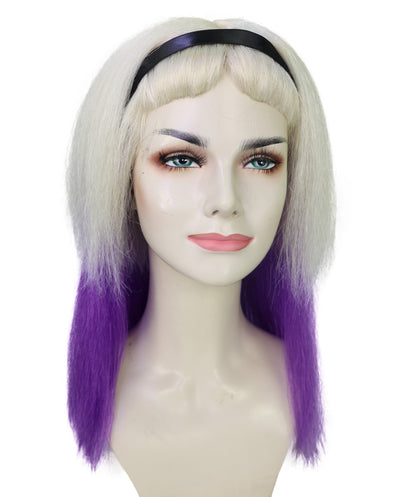 Wigs2you H-6989 大人女性用ロングブロンドゴシックウィッグ、パープルオンブレ、ブラックヘッドバンド付き｜悪女風ヘアピース｜ハロウィンに最適｜通気性のあるキャップレスキャップ