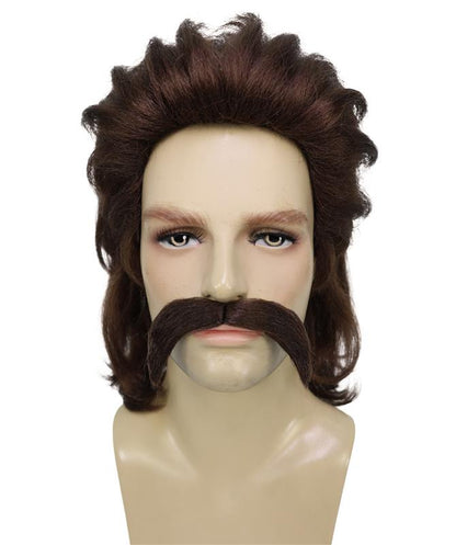 Wigs2you H-6991 大人用男性用マリー・アントワネット風フレンチコロニアルウィッグ（口ひげ付き）、ダークブラウン - ウェーブウィッグ、パーティー、劇場、歴史イベントに最適