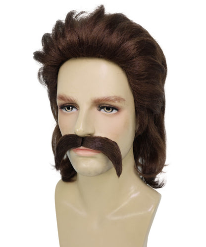 Wigs2you H-6991 大人用男性用マリー・アントワネット風フレンチコロニアルウィッグ（口ひげ付き）、ダークブラウン - ウェーブウィッグ、パーティー、劇場、歴史イベントに最適