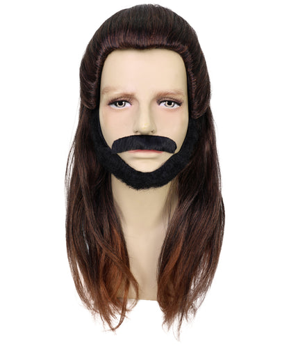Wigs2you H-6993 大人用メンズ 海賊戦士風ロングブラウンウィッグ ひげ・口ひげセット | ハロウィン・コスプレウィッグ | 難燃性合成繊維