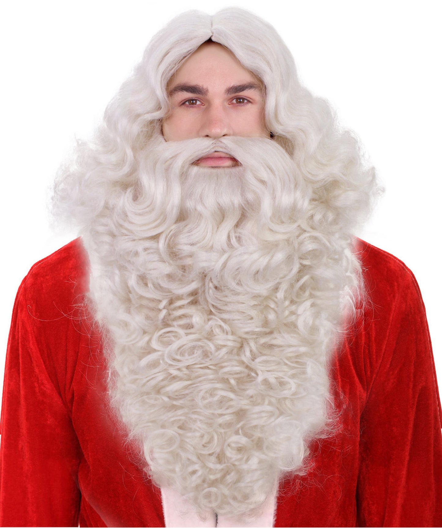 Wigs2you H-7004 大人用デラックスロングサンタフルウィッグ（ひげ・口ひげ付き）ホワイト 13インチ 合成繊維 クリスマス・ホリデーイベント用