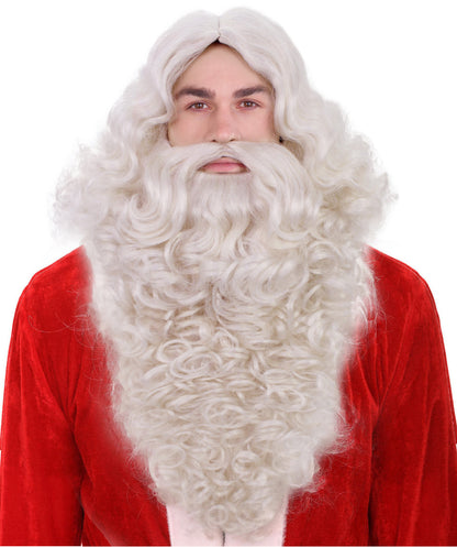 Wigs2you H-7004 大人用デラックスロングサンタフルウィッグ（ひげ・口ひげ付き）ホワイト 13インチ 合成繊維 クリスマス・ホリデーイベント用