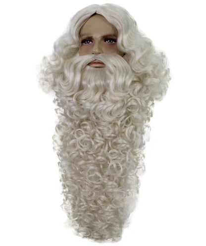 Wigs2you H-7004 大人用デラックスロングサンタフルウィッグ（ひげ・口ひげ付き）ホワイト 13インチ 合成繊維 クリスマス・ホリデーイベント用