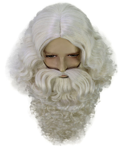 Wigs2you H-7004 大人用デラックスロングサンタフルウィッグ（ひげ・口ひげ付き）ホワイト 13インチ 合成繊維 クリスマス・ホリデーイベント用