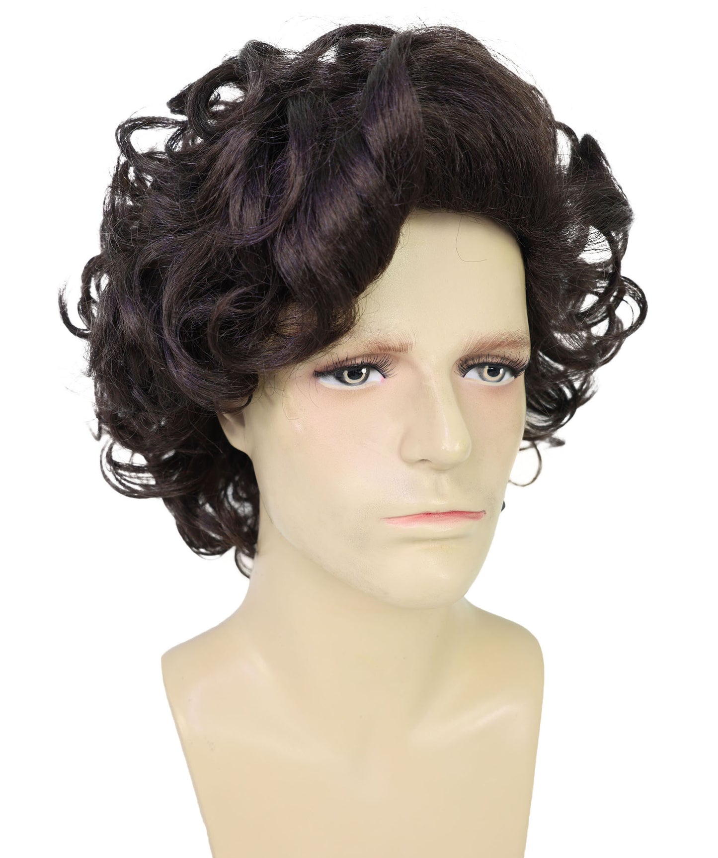 Wigs2you H-7010  大人用メンズショートカーリーフルウィッグ ダークブラウン 32インチ 合成繊維 コスプレ、ハロウィン、歴史物、テーマイベントに最適
