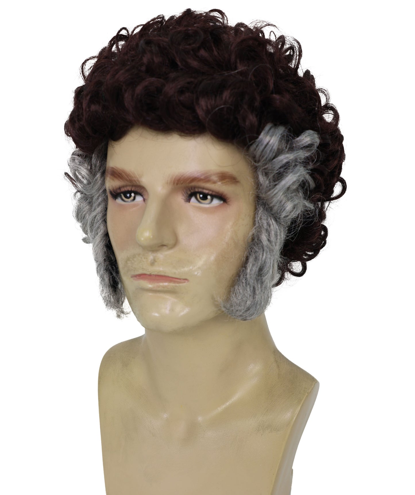 Wigs2you H-7011  大人用メンズ ブラウン カーリー レトロ フルウィッグ グレー サイドバーン付き 9インチ 合成繊維 ハロウィン、コンベンション、コメディー ドレスアップ パーティーに最適