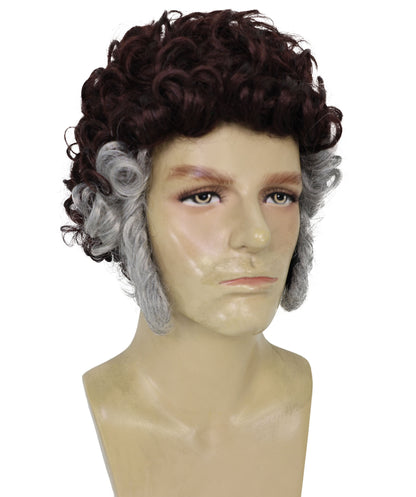 Wigs2you H-7011  大人用メンズ ブラウン カーリー レトロ フルウィッグ グレー サイドバーン付き 9インチ 合成繊維 ハロウィン、コンベンション、コメディー ドレスアップ パーティーに最適