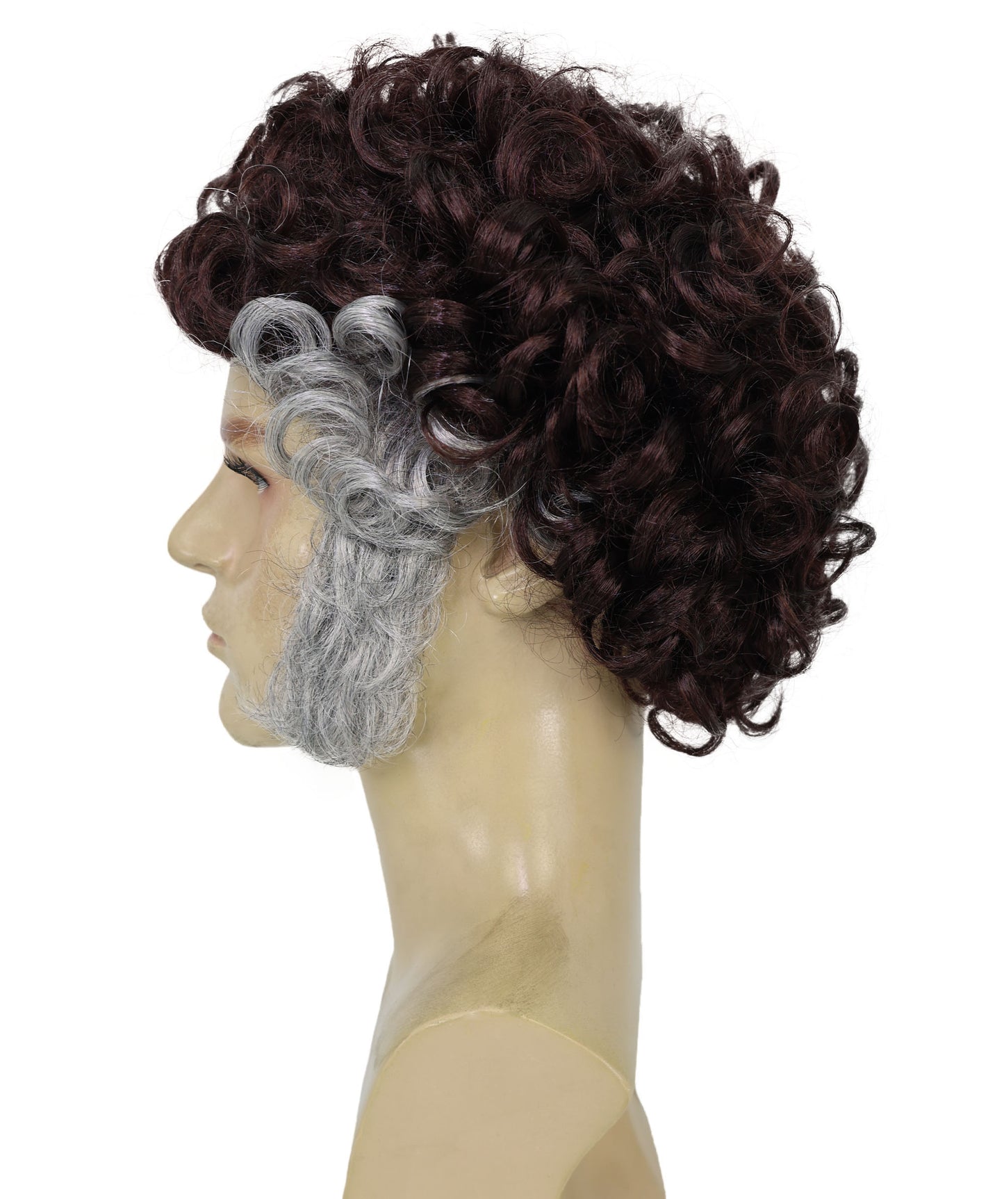 Wigs2you H-7011  大人用メンズ ブラウン カーリー レトロ フルウィッグ グレー サイドバーン付き 9インチ 合成繊維 ハロウィン、コンベンション、コメディー ドレスアップ パーティーに最適