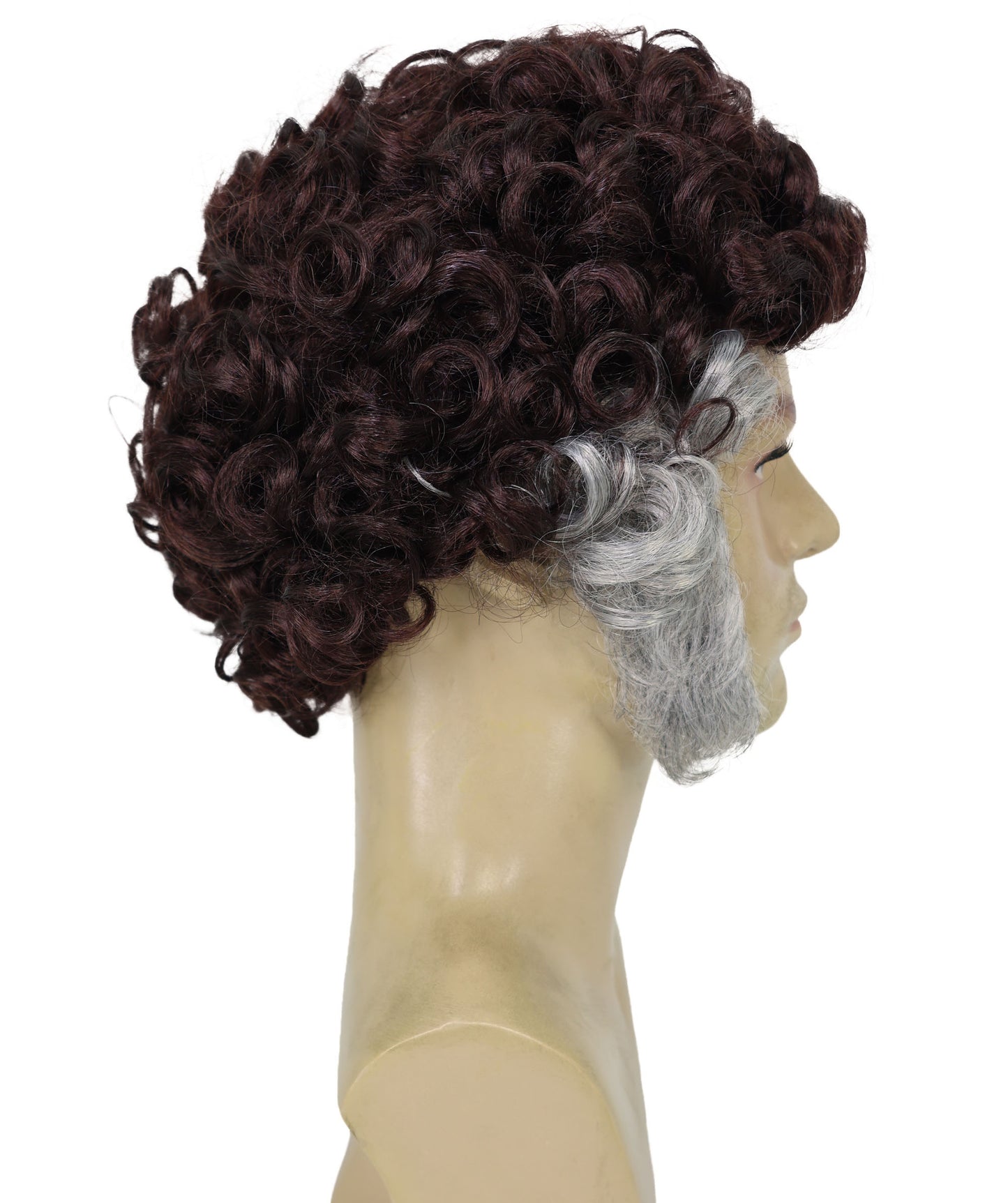 Wigs2you H-7011  大人用メンズ ブラウン カーリー レトロ フルウィッグ グレー サイドバーン付き 9インチ 合成繊維 ハロウィン、コンベンション、コメディー ドレスアップ パーティーに最適