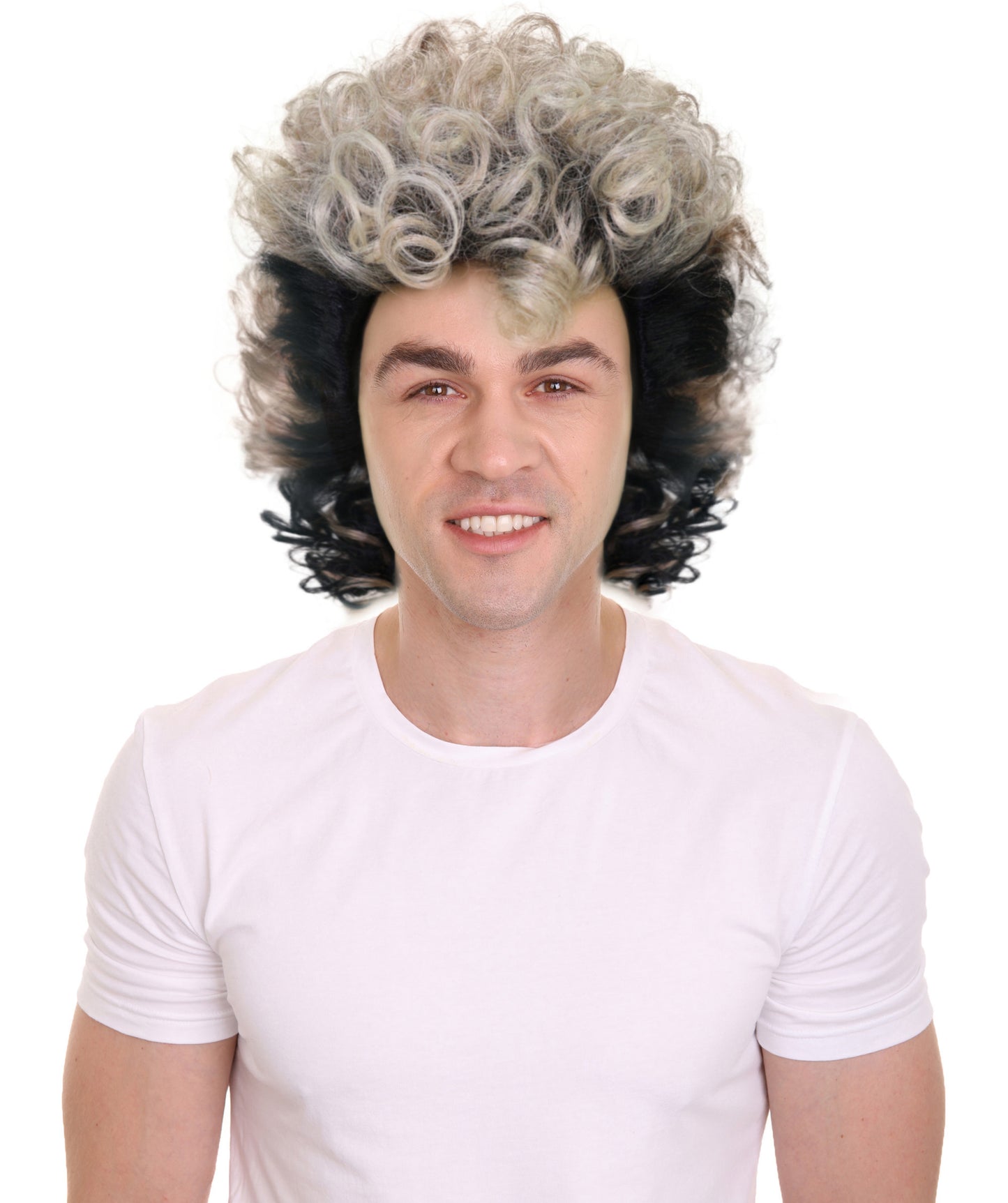 Wigs2you H-7012  大人用 メンズ ロッカー 80年代風 マレット フルウィッグ ブラック＆ブラウン 13インチ 合成繊維 ハロウィン・コスプレ用