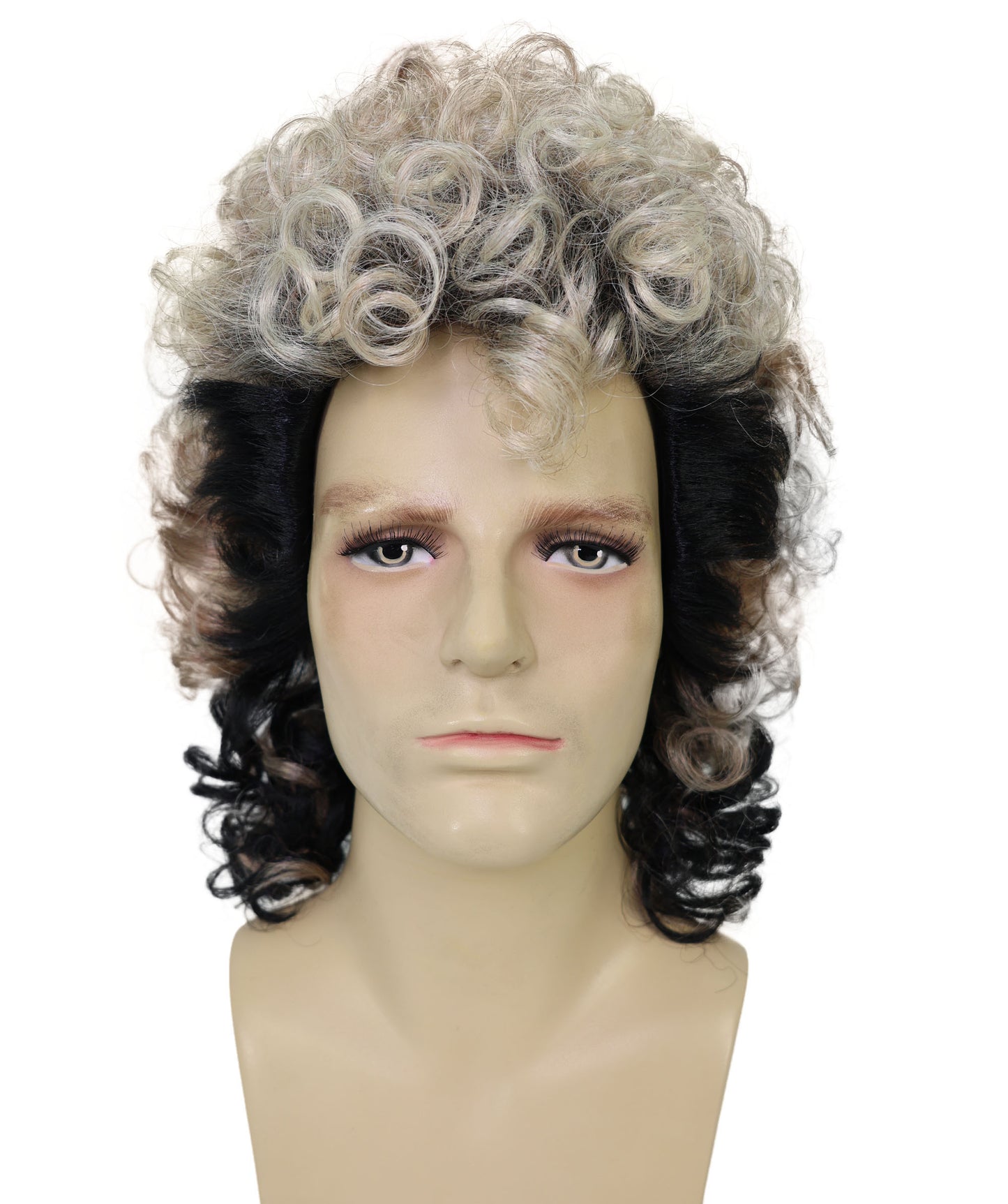 Wigs2you H-7012  大人用 メンズ ロッカー 80年代風 マレット フルウィッグ ブラック＆ブラウン 13インチ 合成繊維 ハロウィン・コスプレ用