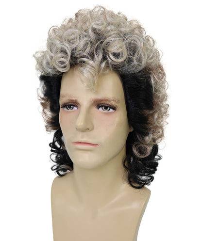 Wigs2you H-7012  大人用 メンズ ロッカー 80年代風 マレット フルウィッグ ブラック＆ブラウン 13インチ 合成繊維 ハロウィン・コスプレ用