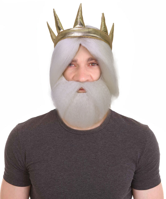 Wigs2you H-7015 大人用男性用ファンタジーキャラクターフルウィッグ（ひげ・口ひげ付き）ホワイト 10インチ 合成繊維製 神話ロールプレイ、フェスティバル、ドレスアップパーティーに最適