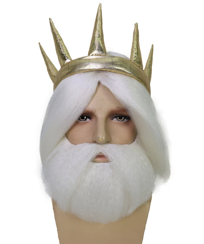 Wigs2you H-7015 大人用男性用ファンタジーキャラクターフルウィッグ（ひげ・口ひげ付き）ホワイト 10インチ 合成繊維製 神話ロールプレイ、フェスティバル、ドレスアップパーティーに最適