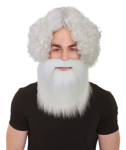 Wigs2you H-7016 大人用 メンズ ランバージャック ヒップスター フルウィッグ ひげ＆口ひげ付き ホワイト 9インチ 合成繊維 ハロウィン、舞台、演劇、ロールプレイ用