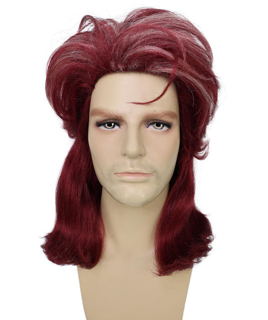 Wigs2you H-7017  大人用 メンズ レトロ 80年代 ロッカー マレット フルウィッグ ブルゴーニュ ワイン 16インチ 合成繊維 ハロウィンやコスプレに