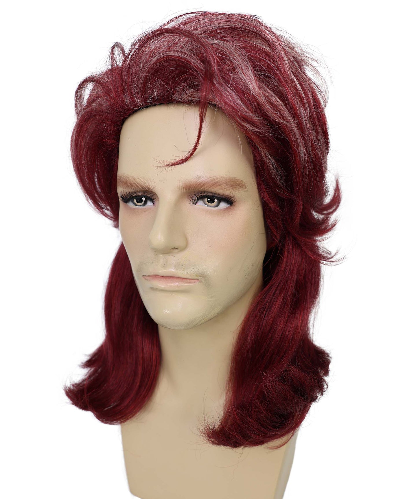 Wigs2you H-7017  大人用 メンズ レトロ 80年代 ロッカー マレット フルウィッグ ブルゴーニュ ワイン 16インチ 合成繊維 ハロウィンやコスプレに