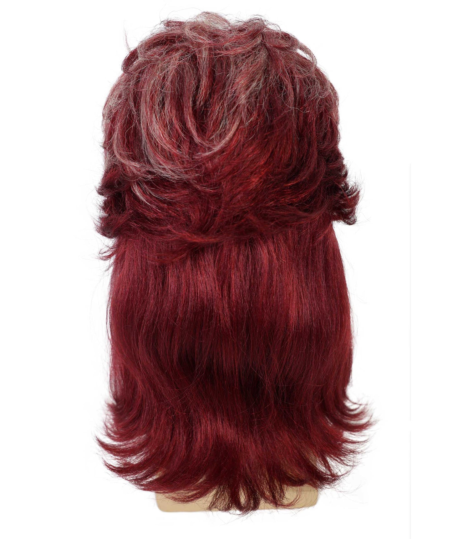 Wigs2you H-7017  大人用 メンズ レトロ 80年代 ロッカー マレット フルウィッグ ブルゴーニュ ワイン 16インチ 合成繊維 ハロウィンやコスプレに