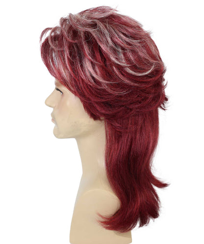 Wigs2you H-7017  大人用 メンズ レトロ 80年代 ロッカー マレット フルウィッグ ブルゴーニュ ワイン 16インチ 合成繊維 ハロウィンやコスプレに