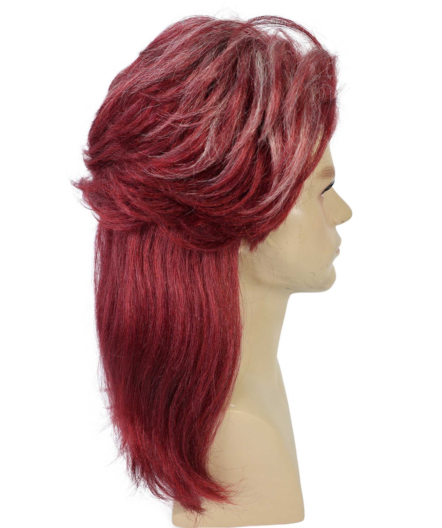 Wigs2you H-7017  大人用 メンズ レトロ 80年代 ロッカー マレット フルウィッグ ブルゴーニュ ワイン 16インチ 合成繊維 ハロウィンやコスプレに