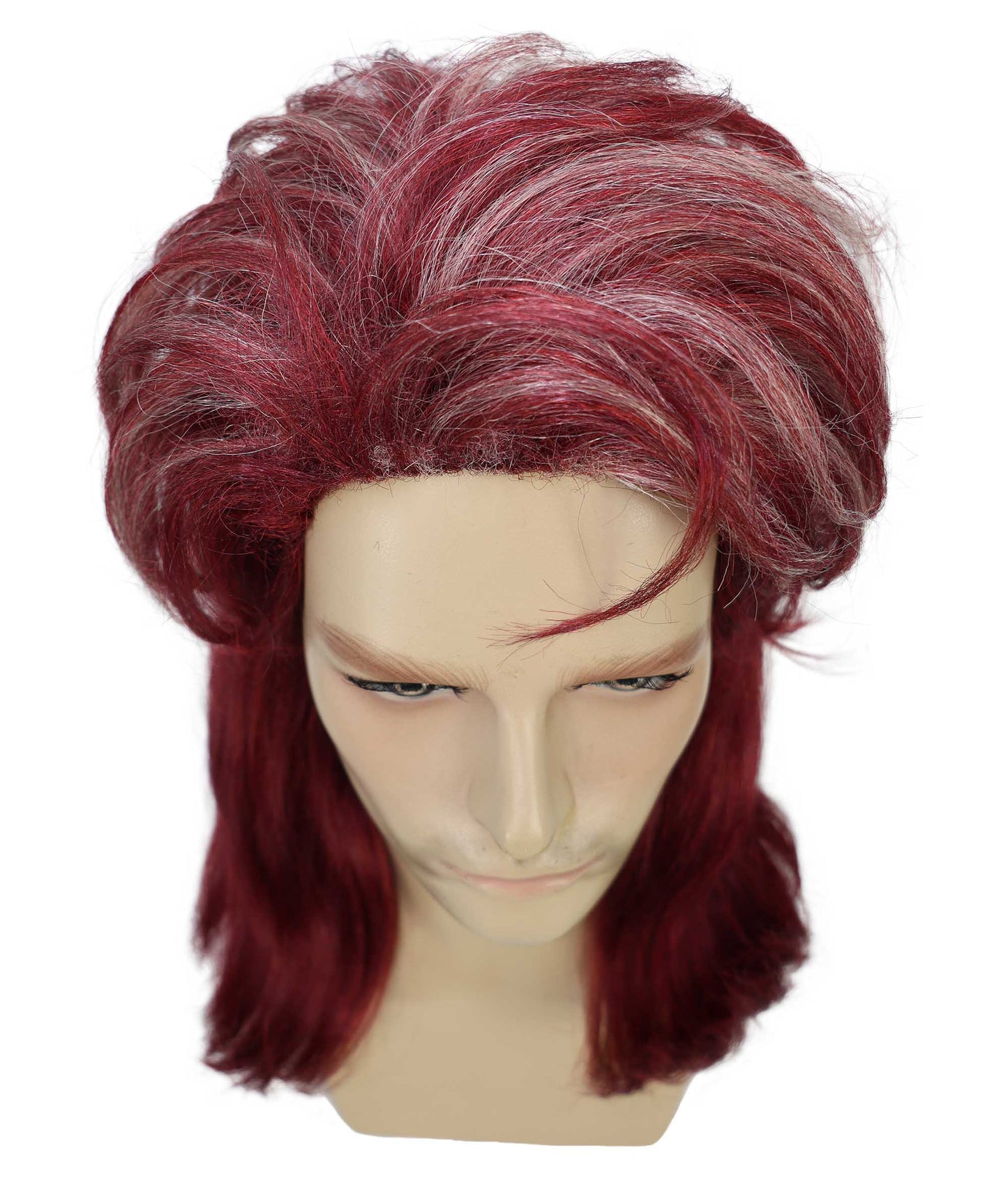 Wigs2you H-7017  大人用 メンズ レトロ 80年代 ロッカー マレット フルウィッグ ブルゴーニュ ワイン 16インチ 合成繊維 ハロウィンやコスプレに