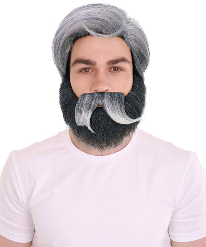 Wigs2you H-7020 大人用メンズ グレー ソルト＆ペッパーウィッグ ひげ＆口ひげセット | ソルト＆ペッパーヘアアクセサリーで大人の男性ルックを演出 | ハロウィン、パーティー、ステージアクト、テーマイベントに最適