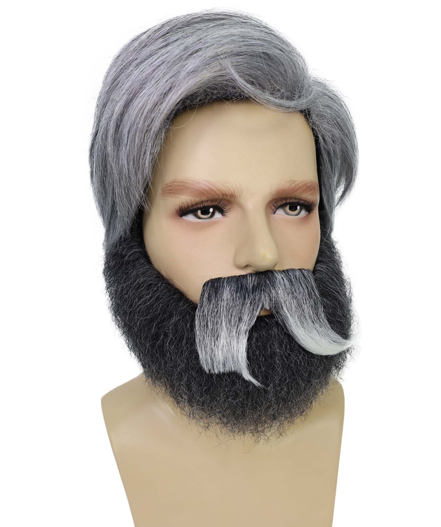 Wigs2you H-7020 大人用メンズ グレー ソルト＆ペッパーウィッグ ひげ＆口ひげセット | ソルト＆ペッパーヘアアクセサリーで大人の男性ルックを演出 | ハロウィン、パーティー、ステージアクト、テーマイベントに最適