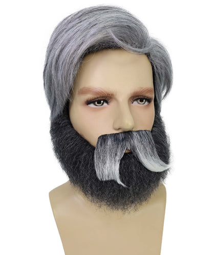 Wigs2you H-7020 大人用メンズ グレー ソルト＆ペッパーウィッグ ひげ＆口ひげセット | ソルト＆ペッパーヘアアクセサリーで大人の男性ルックを演出 | ハロウィン、パーティー、ステージアクト、テーマイベントに最適