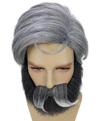 Wigs2you H-7020 大人用メンズ グレー ソルト＆ペッパーウィッグ ひげ＆口ひげセット | ソルト＆ペッパーヘアアクセサリーで大人の男性ルックを演出 | ハロウィン、パーティー、ステージアクト、テーマイベントに最適