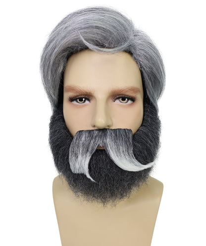 Wigs2you H-7020 大人用メンズ グレー ソルト＆ペッパーウィッグ ひげ＆口ひげセット | ソルト＆ペッパーヘアアクセサリーで大人の男性ルックを演出 | ハロウィン、パーティー、ステージアクト、テーマイベントに最適