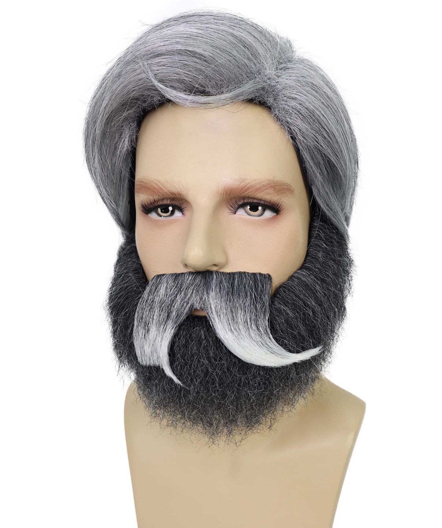 Wigs2you H-7020 大人用メンズ グレー ソルト＆ペッパーウィッグ ひげ＆口ひげセット | ソルト＆ペッパーヘアアクセサリーで大人の男性ルックを演出 | ハロウィン、パーティー、ステージアクト、テーマイベントに最適