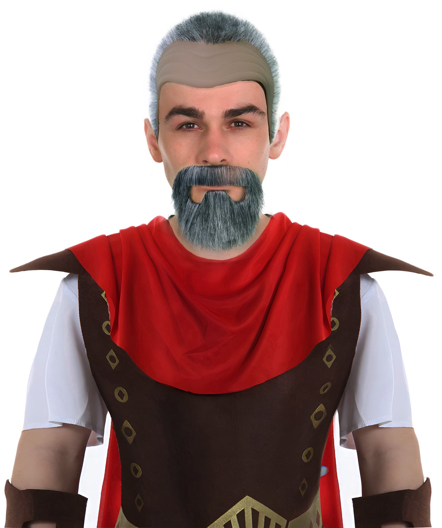 Wigs2you H-7021  ローマ皇帝の大人用フルウィッグ（口ひげとあごひげ付き）白と茶色のショートカーリー合成繊維製。演劇、ハロウィン、歴史イベントに最適。