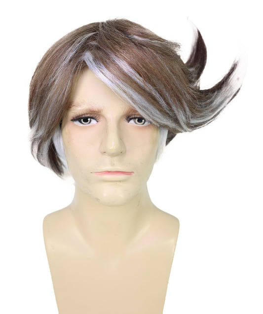 Wigs2you H-7025   大人用 メンズ スパイキーレイヤード フルウィッグ シルバー＆アッシュブラウン 10インチ 合成繊維 コスプレ、ハロウィン、ビデオゲームコスチュームイベントに最適