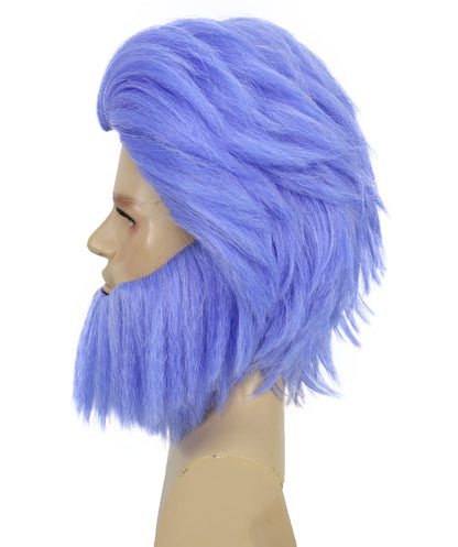Wigs2you H-7039  大人用メンズショートウェーブフルウィッグ（ひげ付き）ブルー 11インチ 合成繊維 ハロウィンやステージパフォーマンスに最適