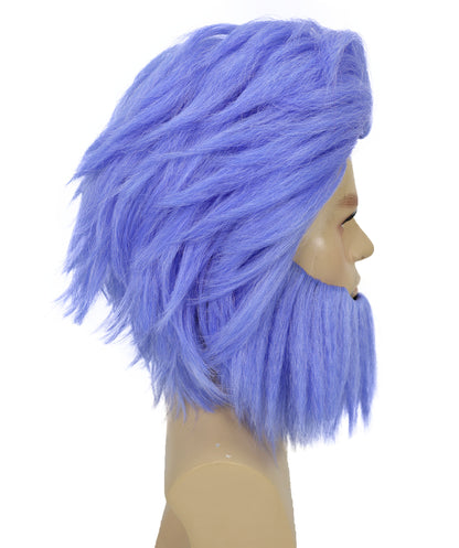 Wigs2you H-7039  大人用メンズショートウェーブフルウィッグ（ひげ付き）ブルー 11インチ 合成繊維 ハロウィンやステージパフォーマンスに最適