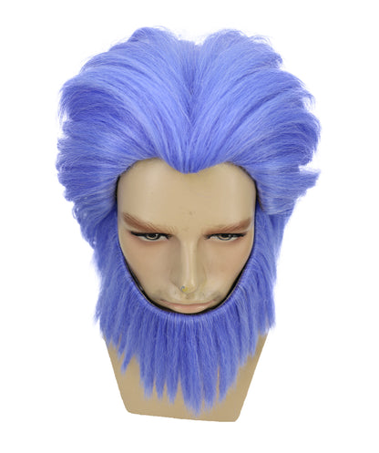 Wigs2you H-7039  大人用メンズショートウェーブフルウィッグ（ひげ付き）ブルー 11インチ 合成繊維 ハロウィンやステージパフォーマンスに最適